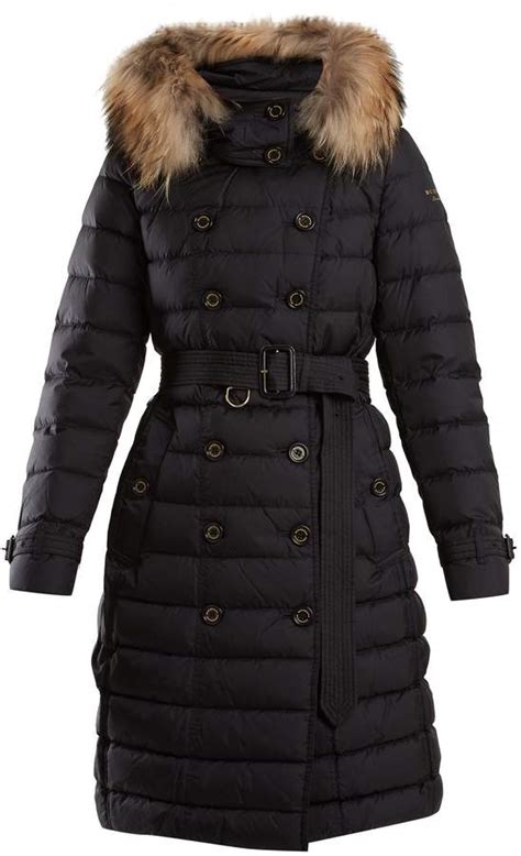 burberry dalmerton fur-trimmed quilted down coat|Burberry cashmere jacket.